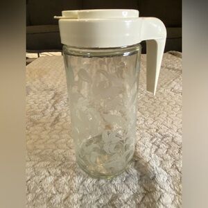 Vintage glass TANG juice pitcher with lid and flip top